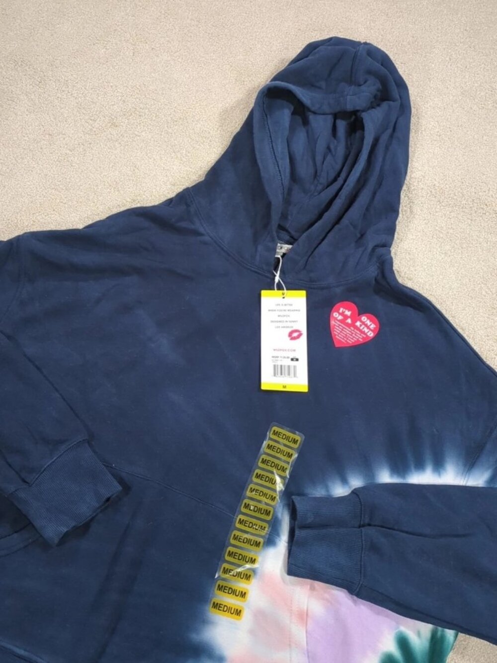 NWT Wildfox Womens Size M Blue/Pink Tie Dye Hoodie Pockets